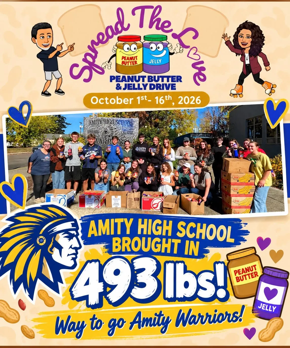 Amity HS student gathered 493lbs of peanut & butter for Spread The Love
